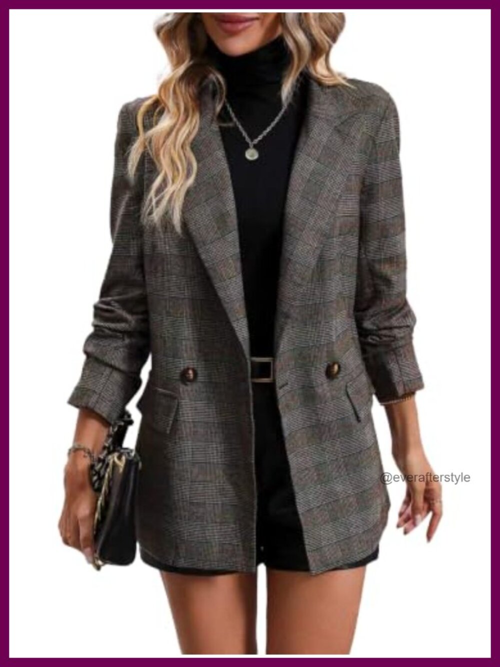 Plaid Blazer Houndstooth Jacket Business Casual Fall Women's